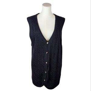 Vintage Mens Portraits Black Cable Knit Sweater Vest XL Unisex Academia